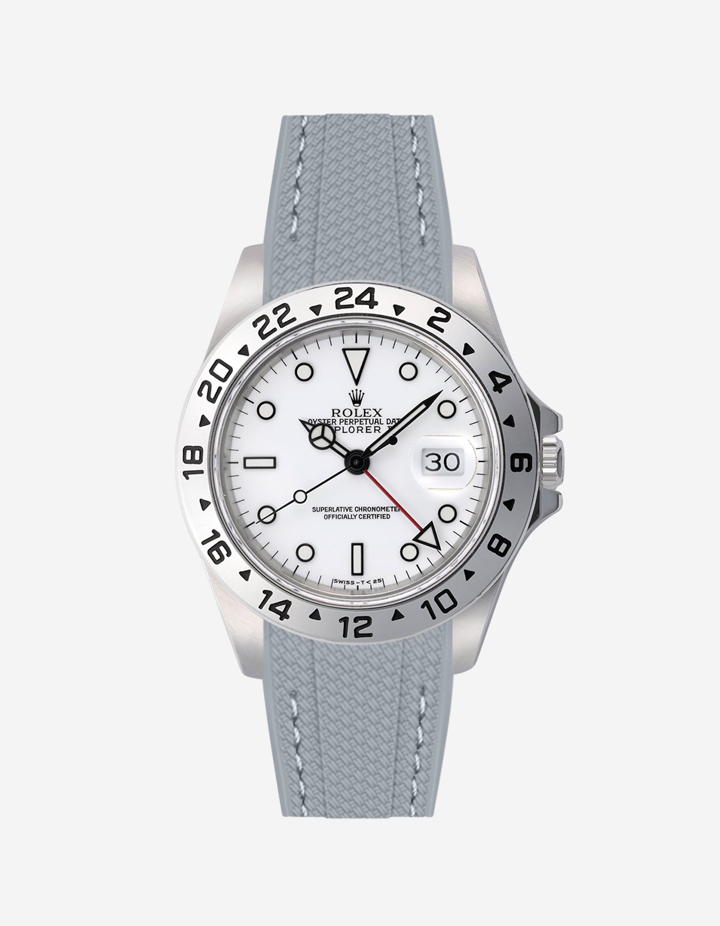 Dark grey vertech rubber watch strap on Rolex Explorer