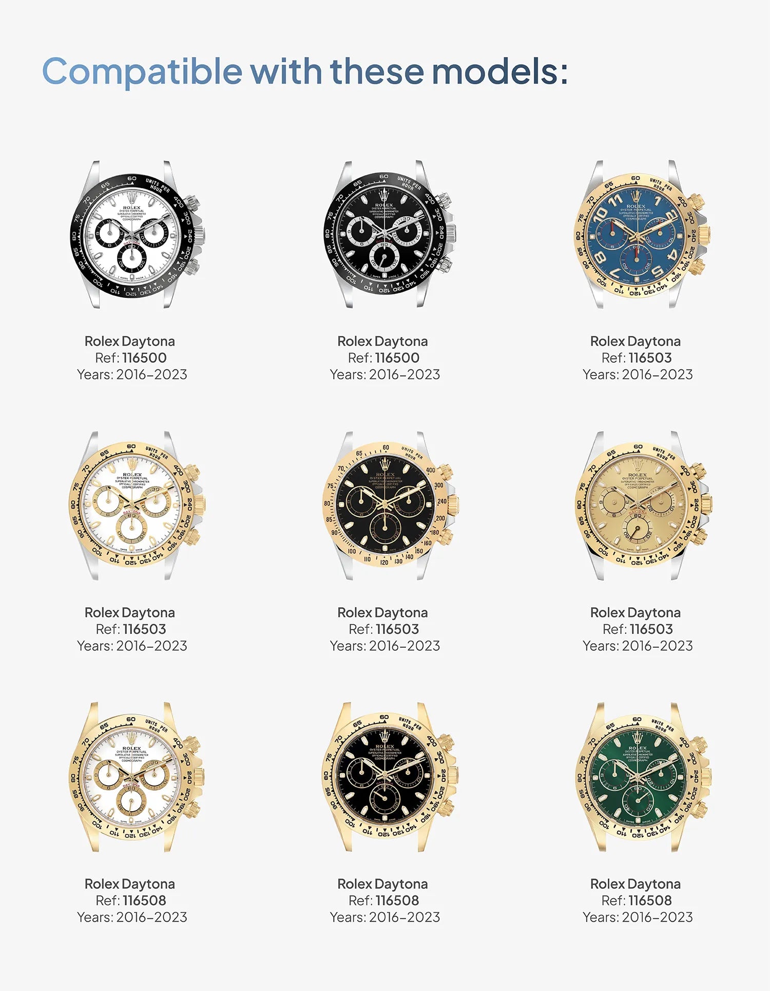 Rbber strap for  Rolex Daytona 116500 compatible with these models