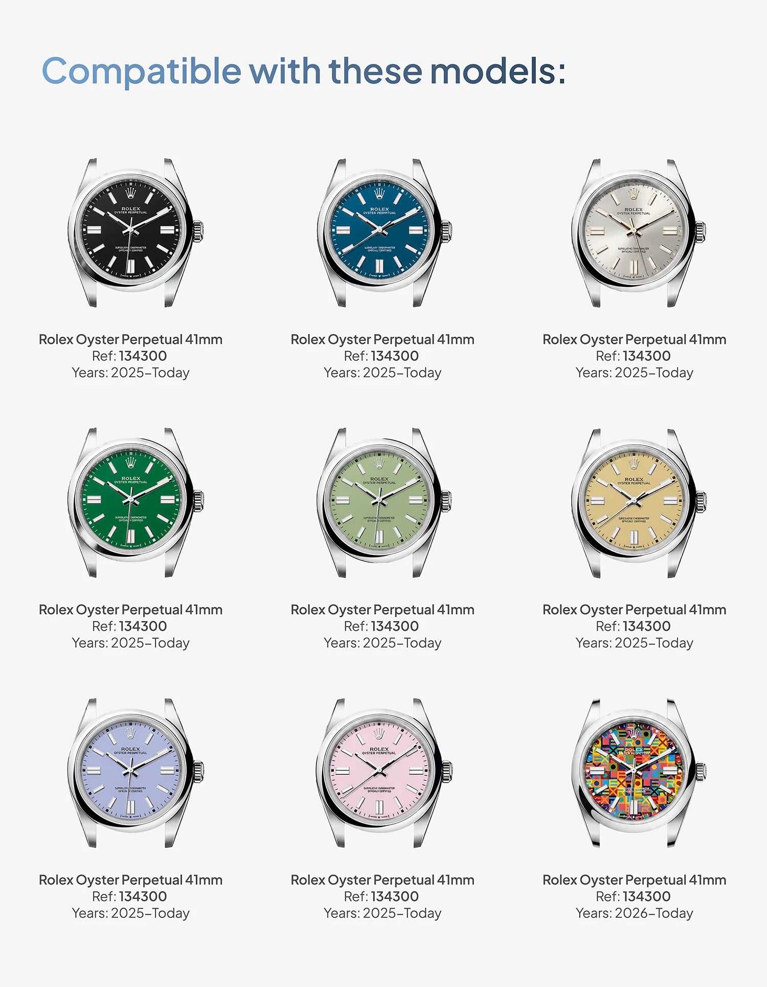 Rubber straps for Rolex Oyster Perpetual 41 - 134300 compatible with these models