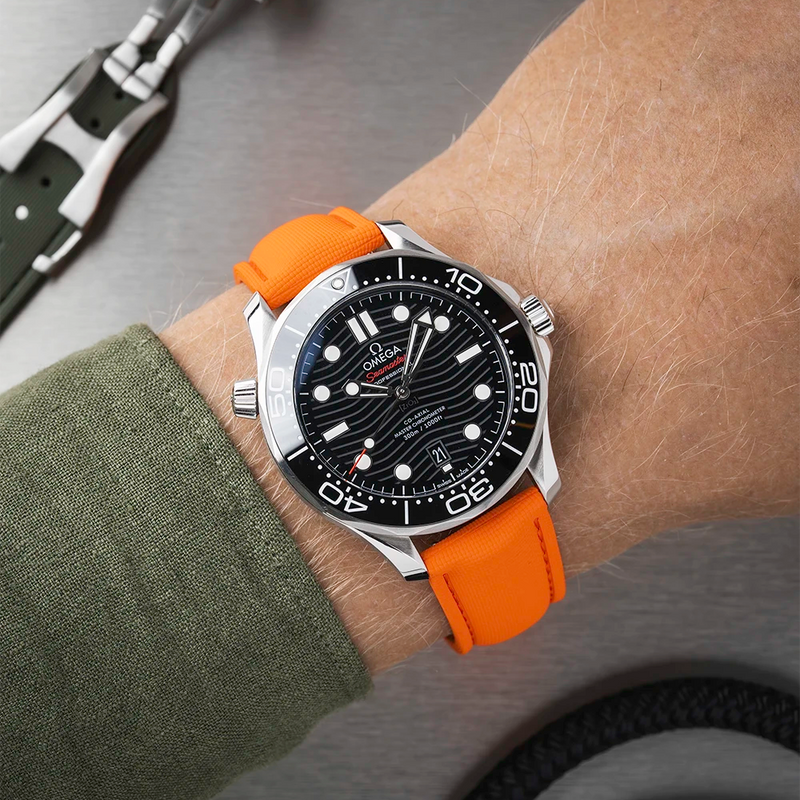 Orange Sailcloth FKM Watch Strap with Deployant Clasp 18 to 22mm