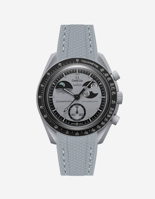 Dark grey vertech rubber watch strap on Omega X Swatch Earthphase
