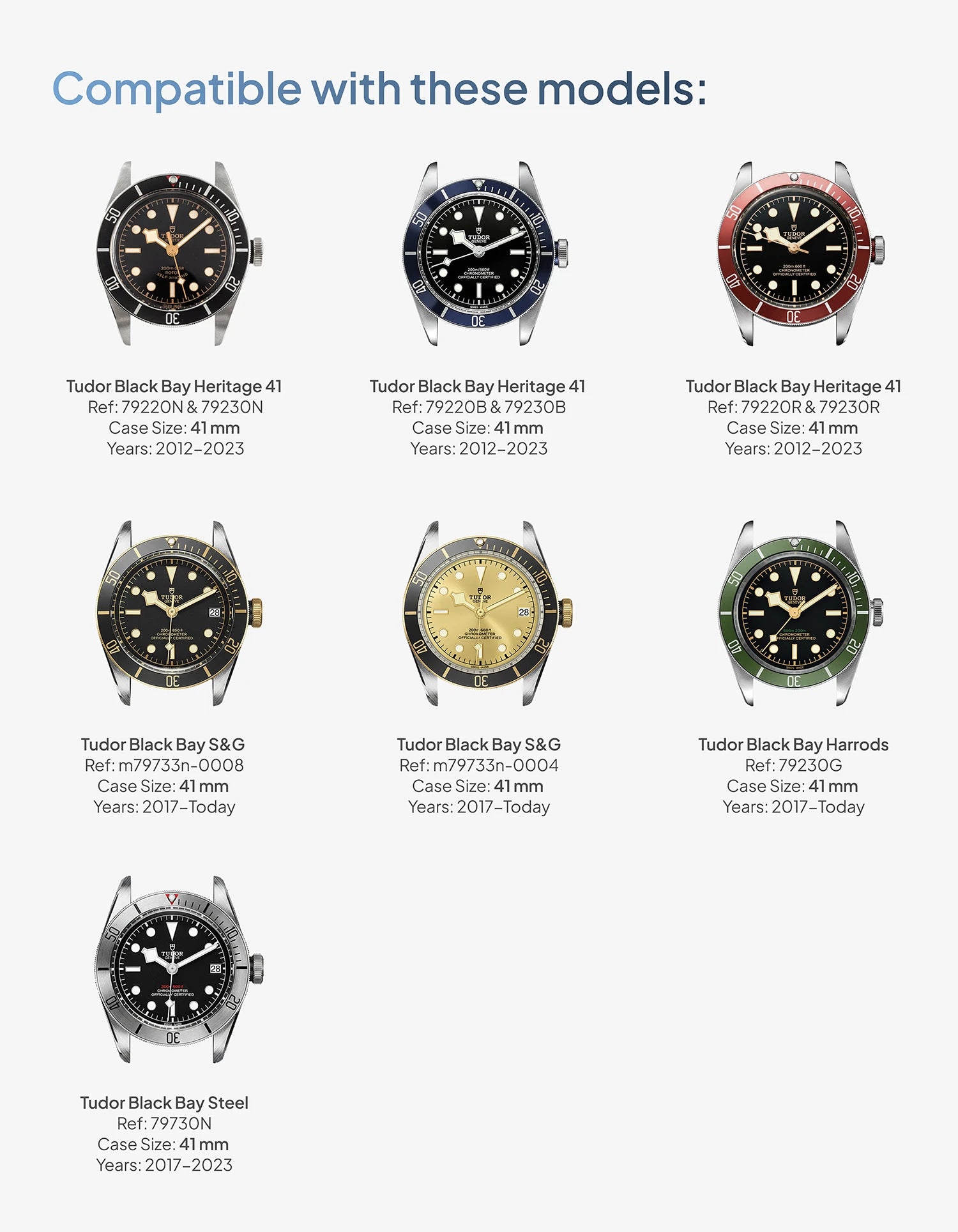 Strap for Tudor Black Bay Heritage 41 compatible with these models