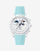 Turquoise Rubber Strap on Omega x Swatch MoonSwatch Mission To Earthphase - Moonshine Gold Cold Moon