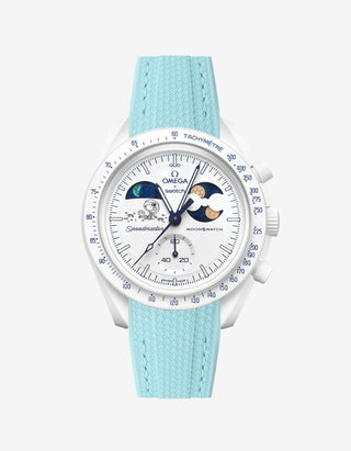 Turquoise Rubber Strap on Omega x Swatch MoonSwatch Mission To Earthphase - Moonshine Gold Cold Moon