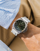 White Universal FKM Rubber Strap wrist shot on Panerai Luminor GMT