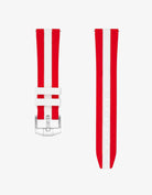 Red and white striped watch strap showcasing a Denmark flag watch strap on a white background