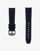 vertech black & blue stitches rubber watch strap for omega swatch moonswatch 
