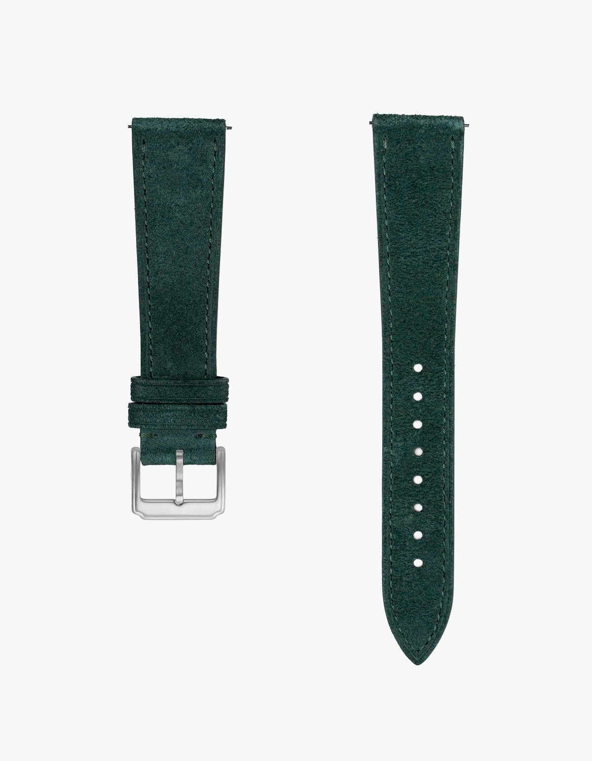 green Suede  wristbuddys leather watch strap with silver buckle on a white background