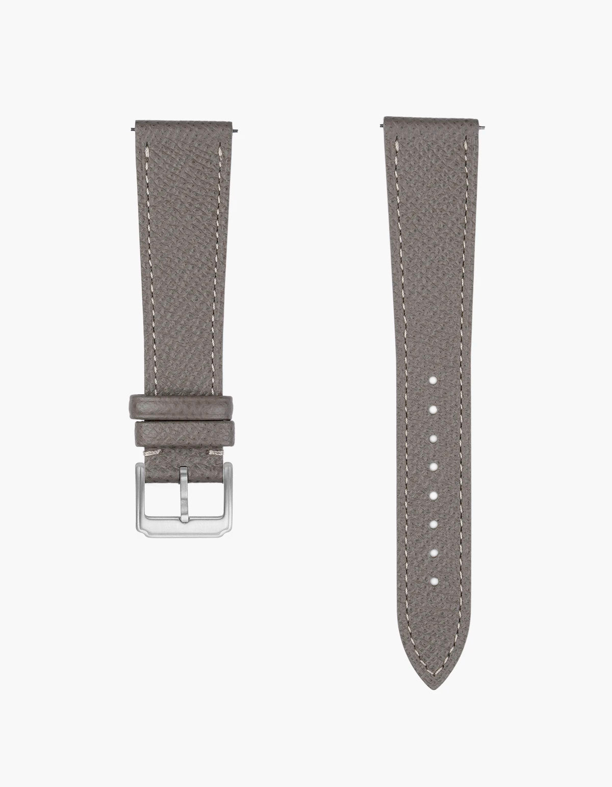 Grey Epsom Leather watch strap from Wristbuddys with silver clasp on a white background