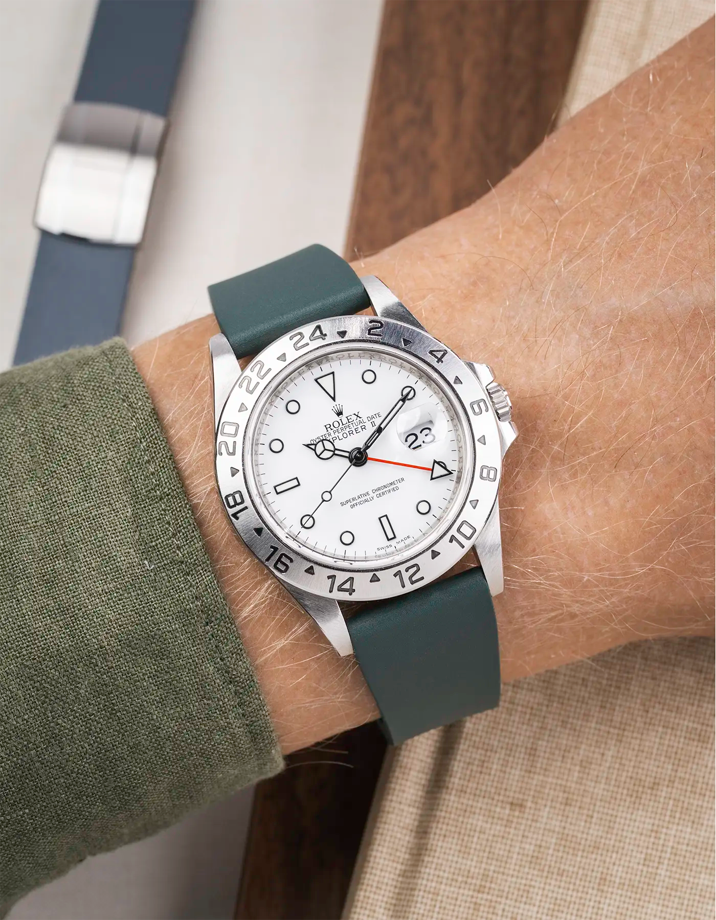 Green CTS FKM Rubber Strap 19-22mm on watch - wrist shot