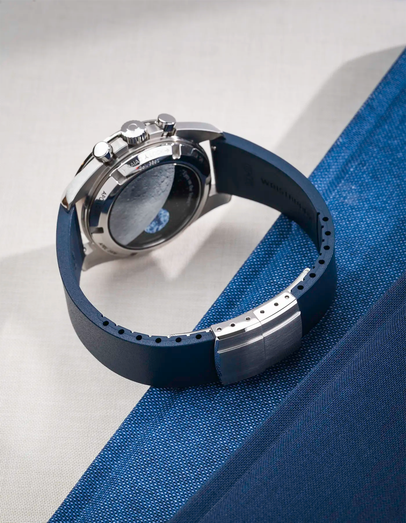 Navy blue CTS FKM Rubber Strap 19-22mm back side showing closed clasp