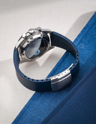Navy blue CTS FKM Rubber Strap 19-22mm back side showing closed clasp