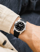 Black integrated FKM rubber strap with original clasp on Rolex Explorer 40 224270 black dial wrist shot