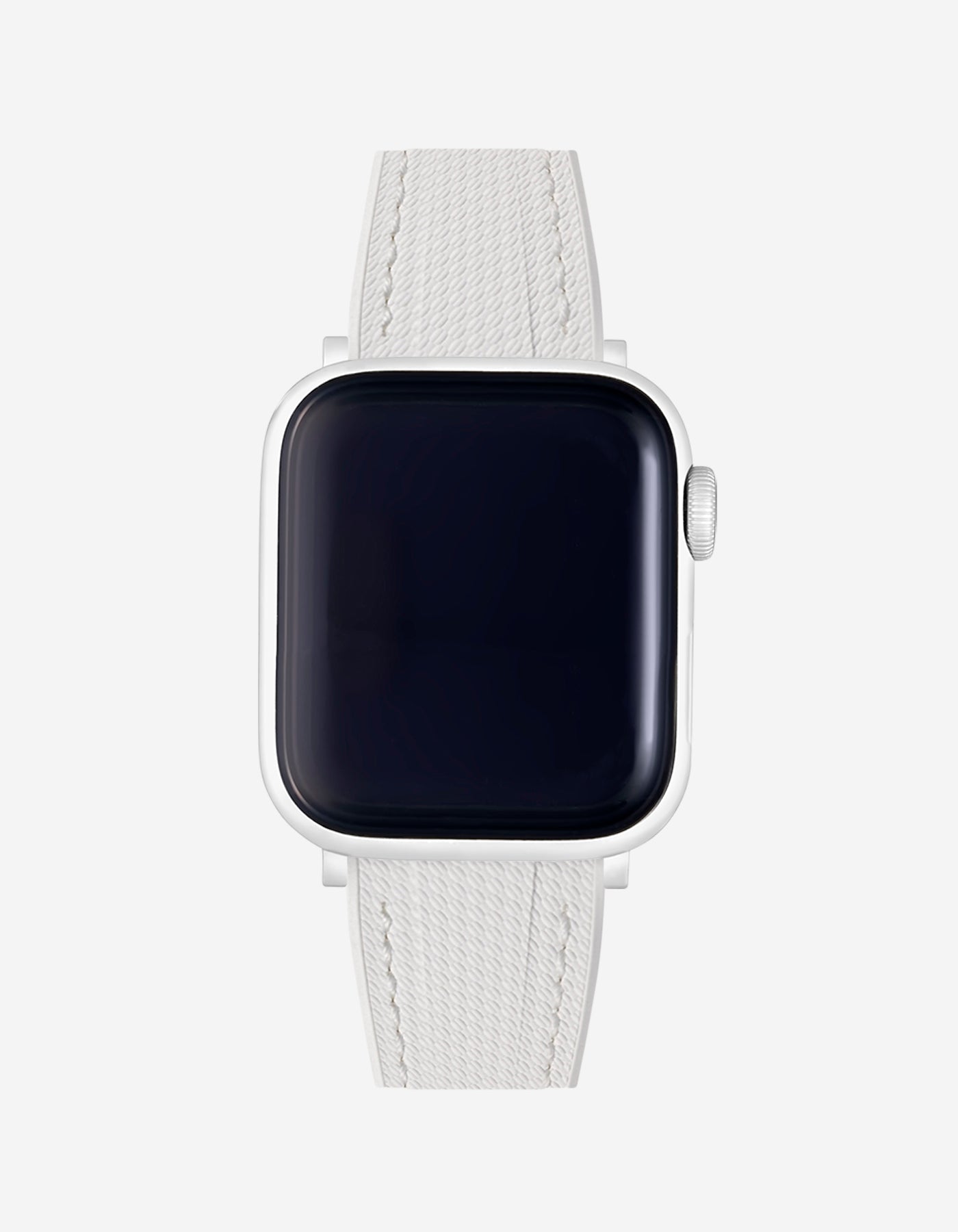 White Rubber Apple Watch Band on watch