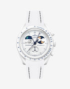 White and black Rubber Strap on Omega x Swatch MoonSwatch Mission To Earthphase - Moonshine Gold Cold Moon