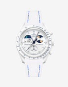White and Blue rubber strap on Moonswatch Moonshine Gold Cold Moon