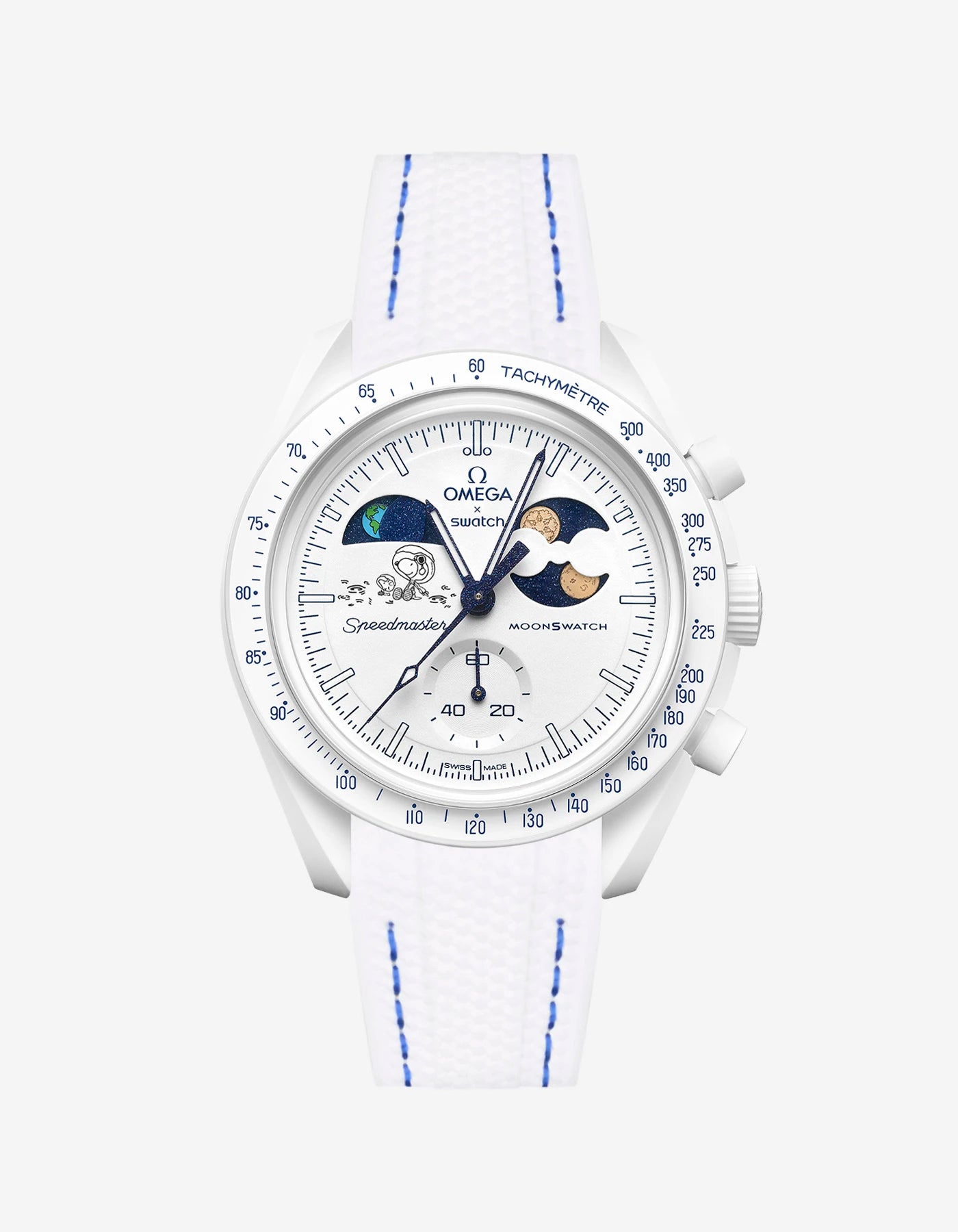 White and Blue rubber strap on Moonswatch Moonshine Gold Cold Moon