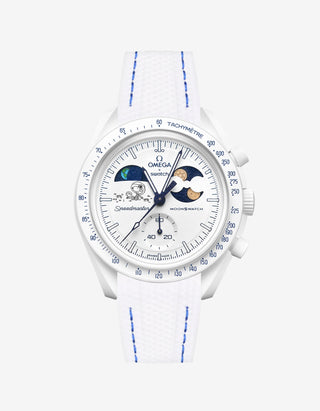 White and Blue rubber strap on Moonswatch Moonshine Gold Cold Moon