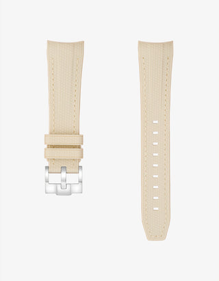 Beige Vertech rubber strap for Blancpain X Swatch Arctic Ocean flat view with front and back visible