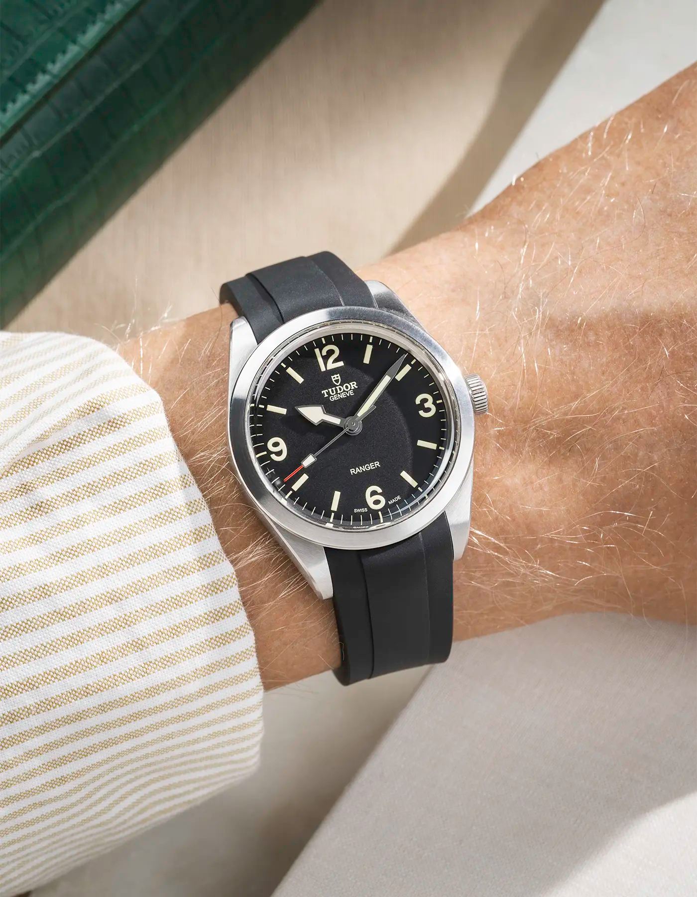 Black Rubber Strap for Tudor Ranger 39mm - wrist shot