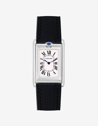 Black rubber strap mounted on Cartier Basculante 20mm – replacement watch band with stainless steel clasp
