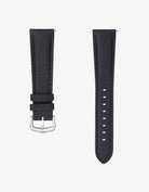 Black rubberised sailcloth leather watch strap – flat lay with quick-release buckle for 19mm or 20mm lugs