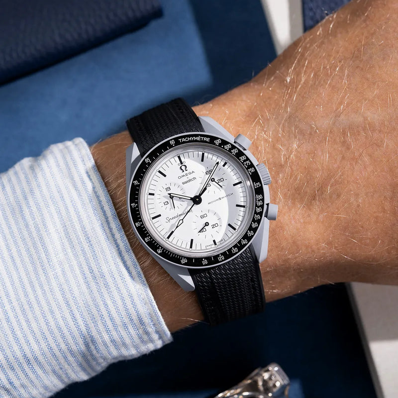 Black Vertech Curved Rubber Watch Strap for MoonSwatch