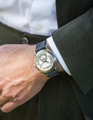 Dark grey denim strap on Patek Philippe – part of our universal 18–21mm series.