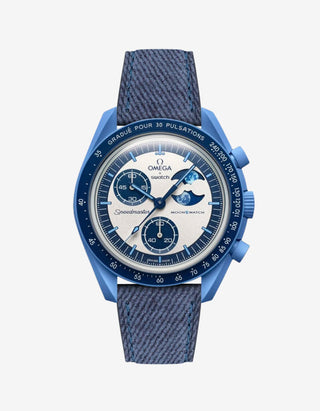 Blue Denim leather strap mounted on Omega x Swatch MoonSwatch Mission to the Super Blue Moonphase – product image