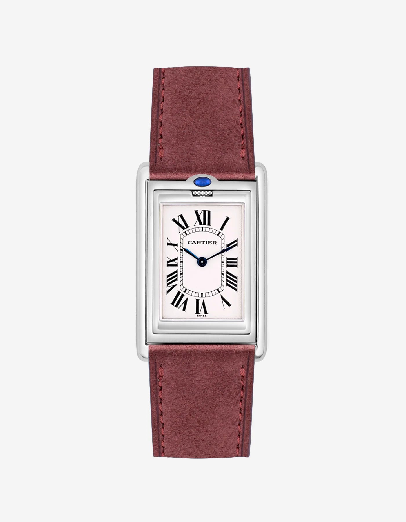 Cartier Tank Basculante with Burgundy suede strap mounted