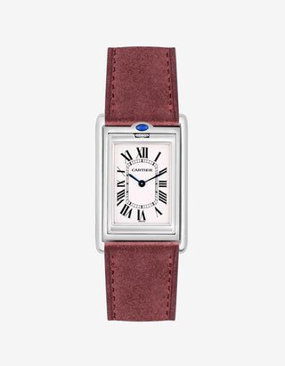 Cartier Tank Basculante with Burgundy suede strap mounted