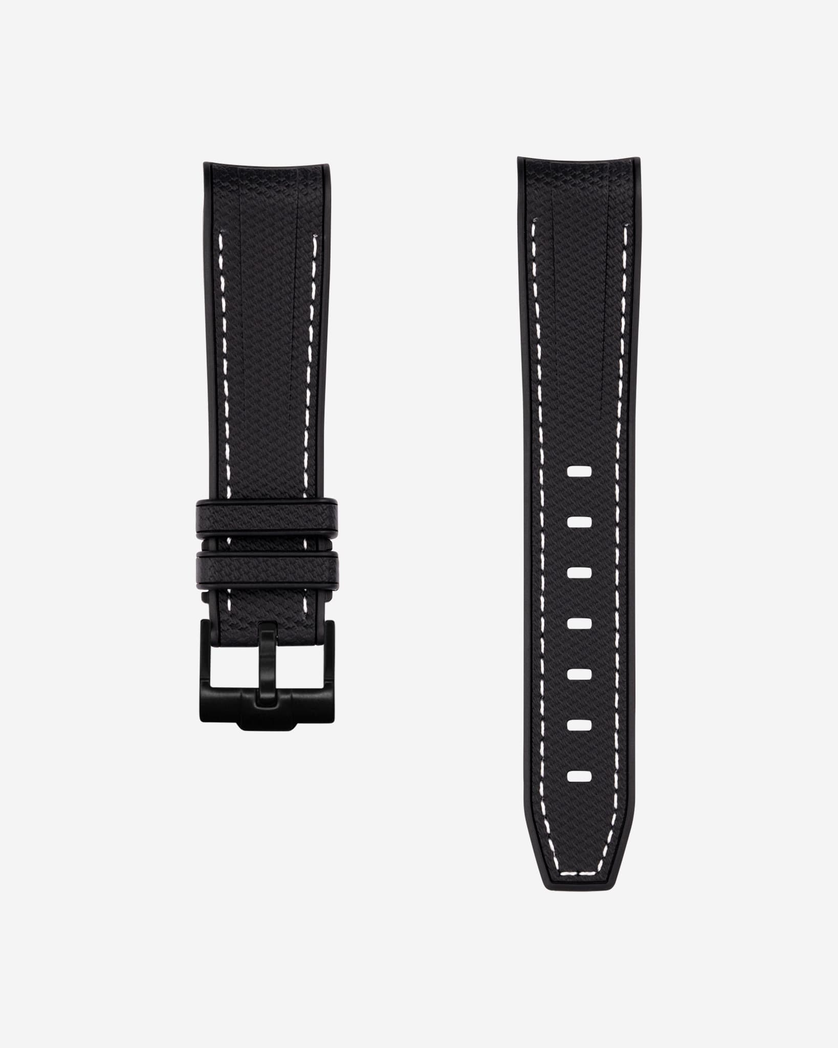 Curved Premium Rubber Strap - Black & White Stitches - Wristbuddys