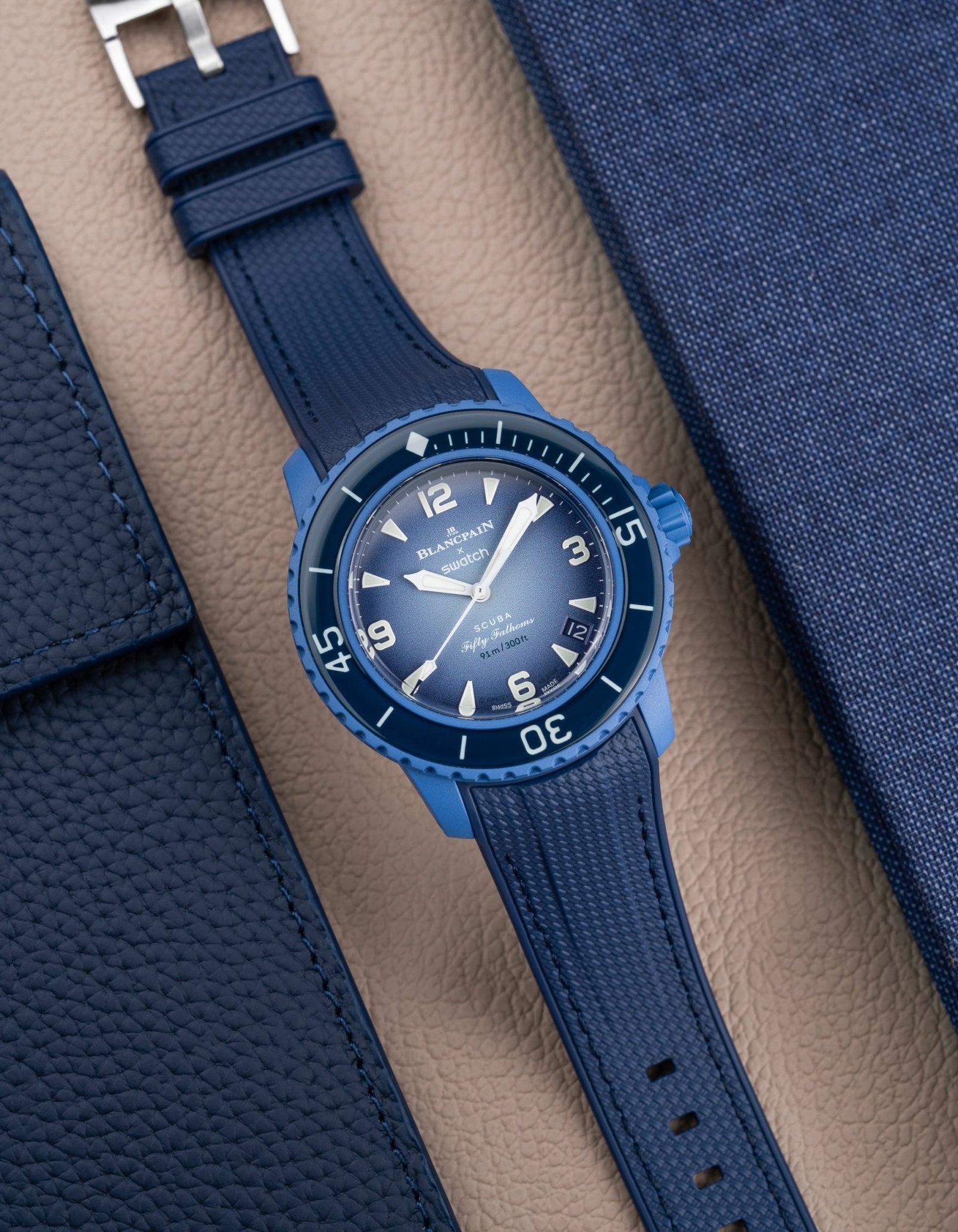 Curved Premium Rubber Strap for Blancpain X Swatch - Navy Blue - Wristbuddys