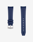 Curved Premium Rubber Strap for Blancpain X Swatch - Navy Blue & White Stitches - Wristbuddys