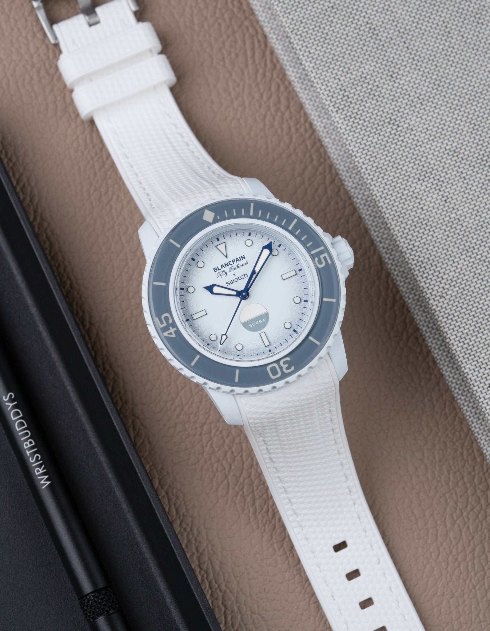 Curved Premium Rubber Strap for Blancpain X Swatch - White - Wristbuddys