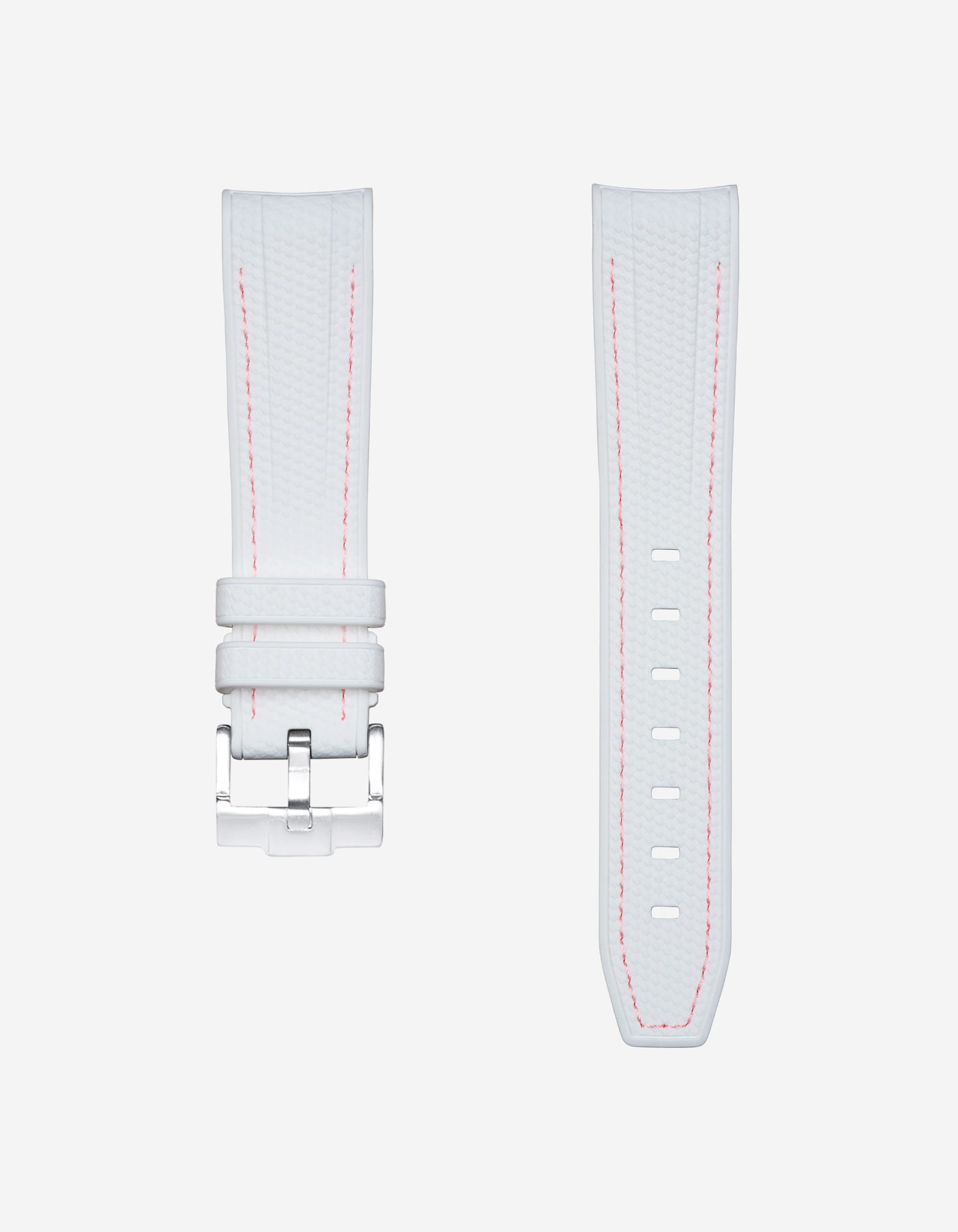 Curved Premium Rubber Strap - White & Pink Stitches - Wristbuddys