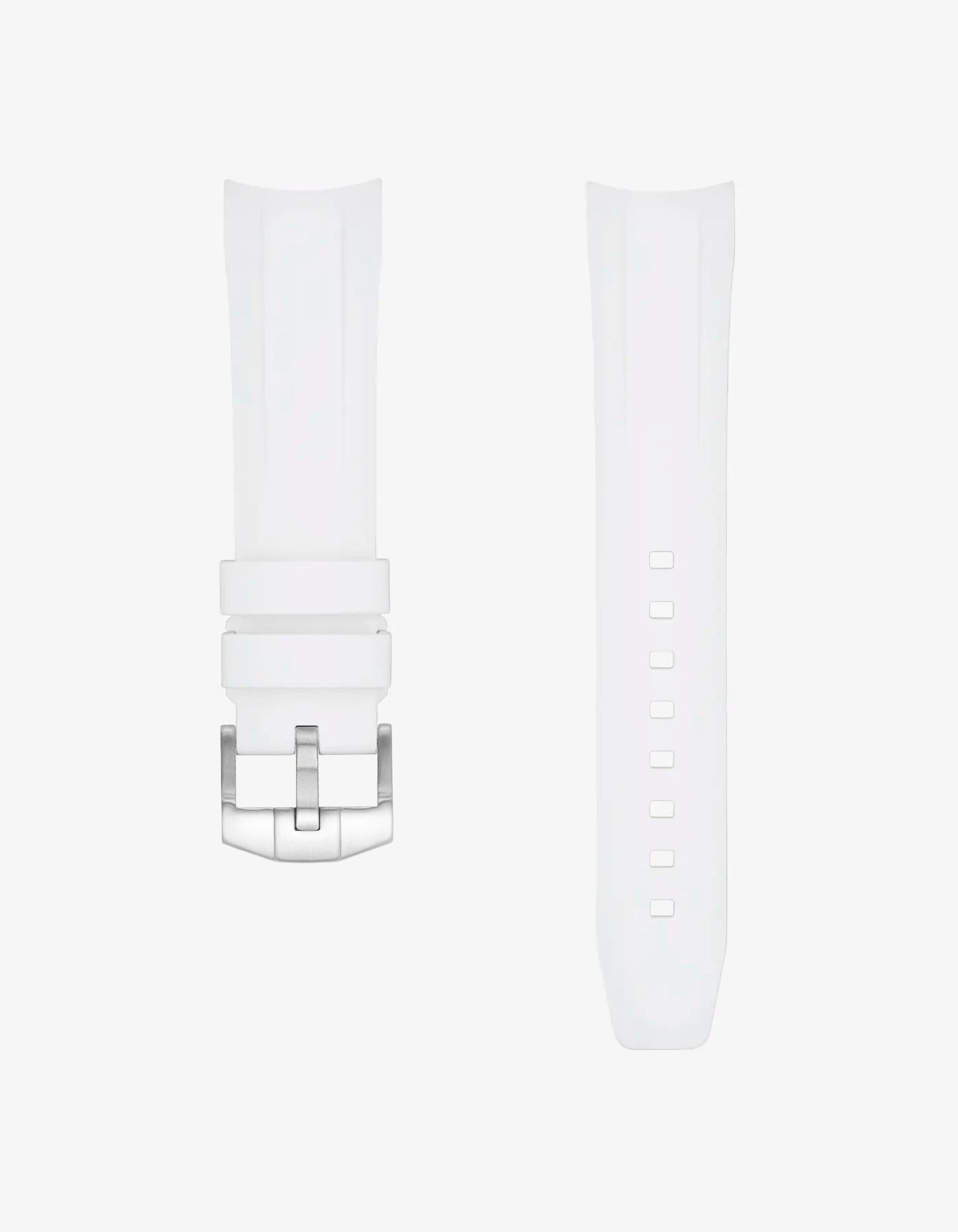 White FKM rubber strap for Tudor Black Bay 54 with stainless steel buckle on a white background