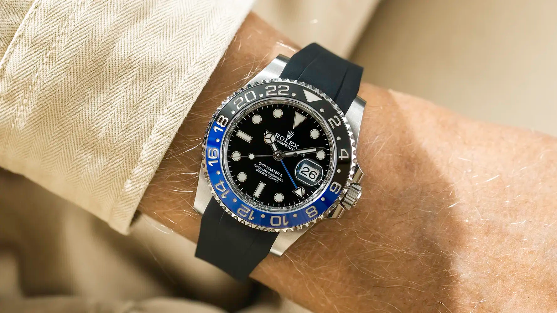 Black rubber strap for Rolex GMT-Master II from Wristbuddys, premium watch strap styling