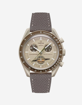 Grey Epsom leather strap on Omega x Swatch Mission to Saturn Watch