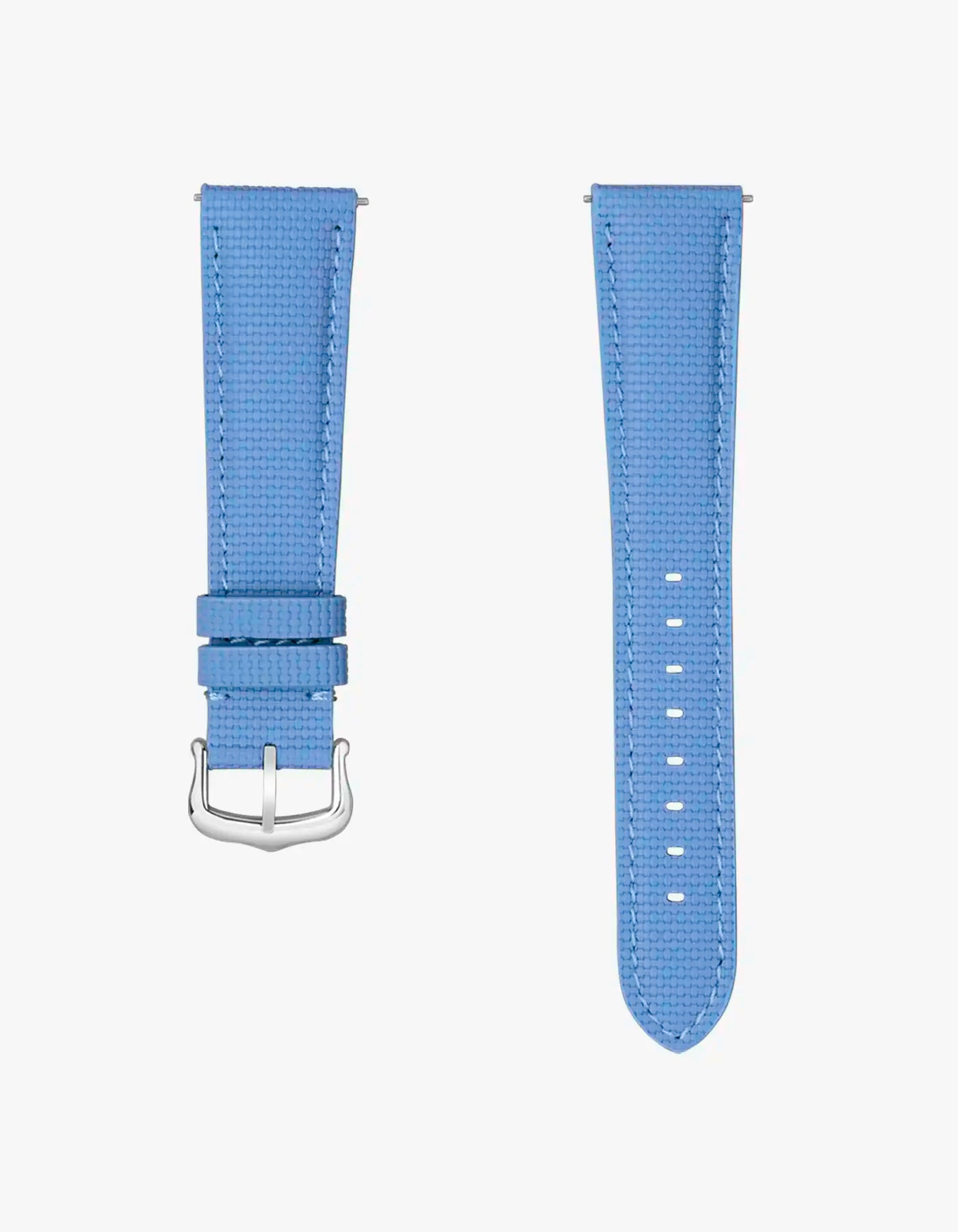 Light blue sailcloth leather watch strap 19mm 20mm with quick-release buckle – flat lay view