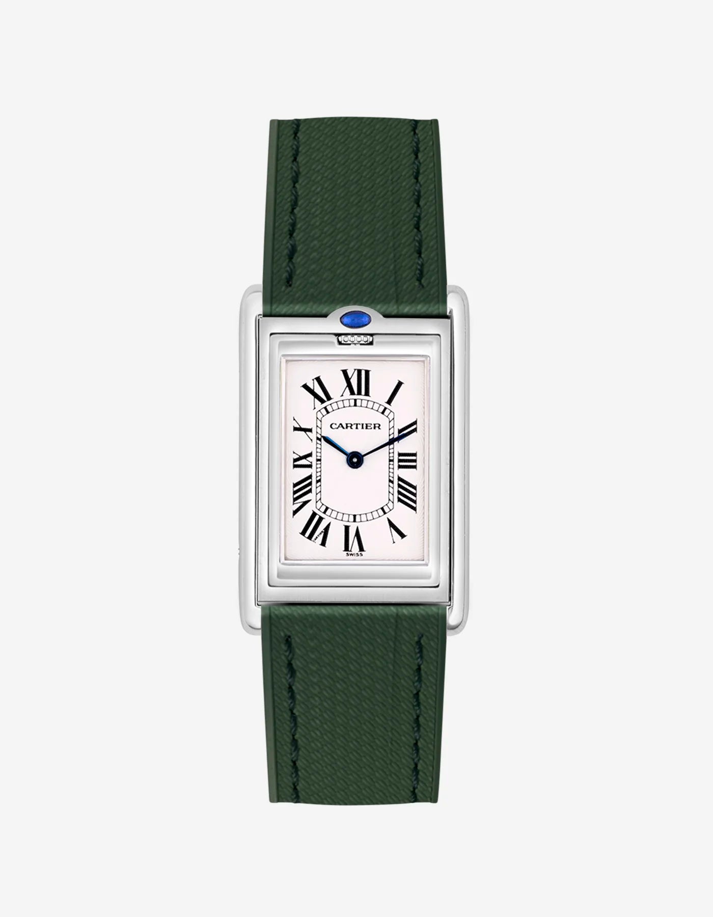 Military Green rubber strap mounted on Cartier Basculante 20mm – replacement watch band with stainless steel clasp