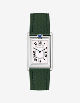 Military Green rubber strap mounted on Cartier Basculante 20mm – replacement watch band with stainless steel clasp