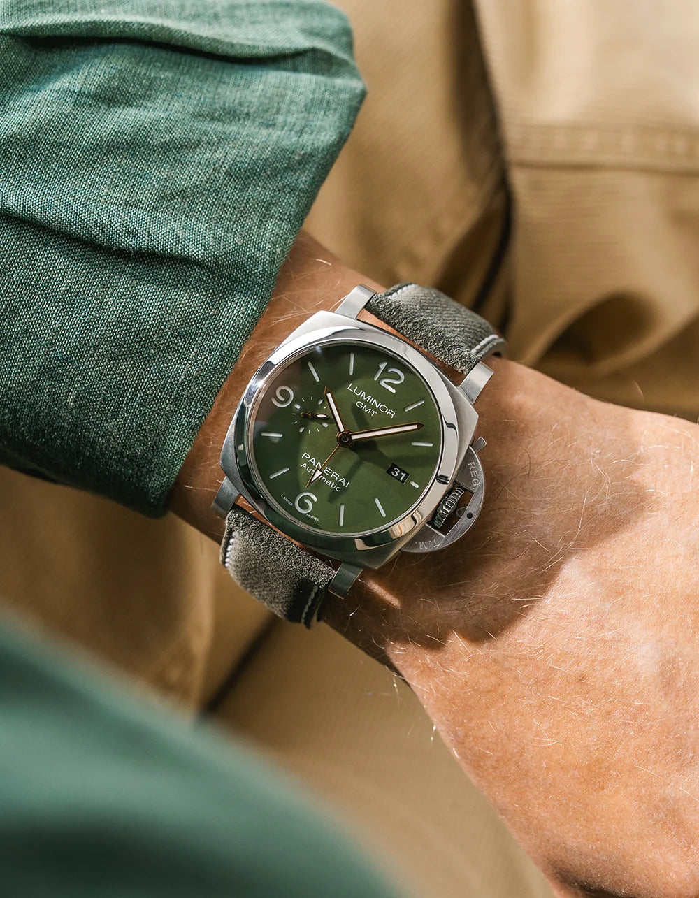 Military Green Denim Strap for Panerai wrist shot