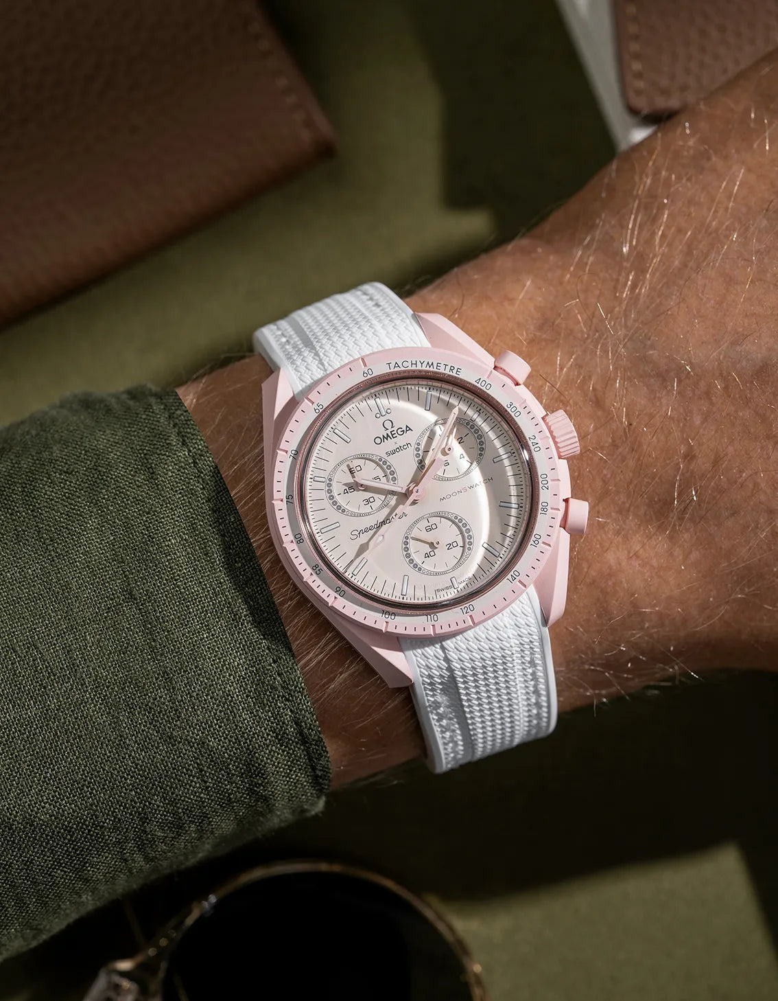 White rubber strap for MoonSwatch Mission to Venus - wrist shot