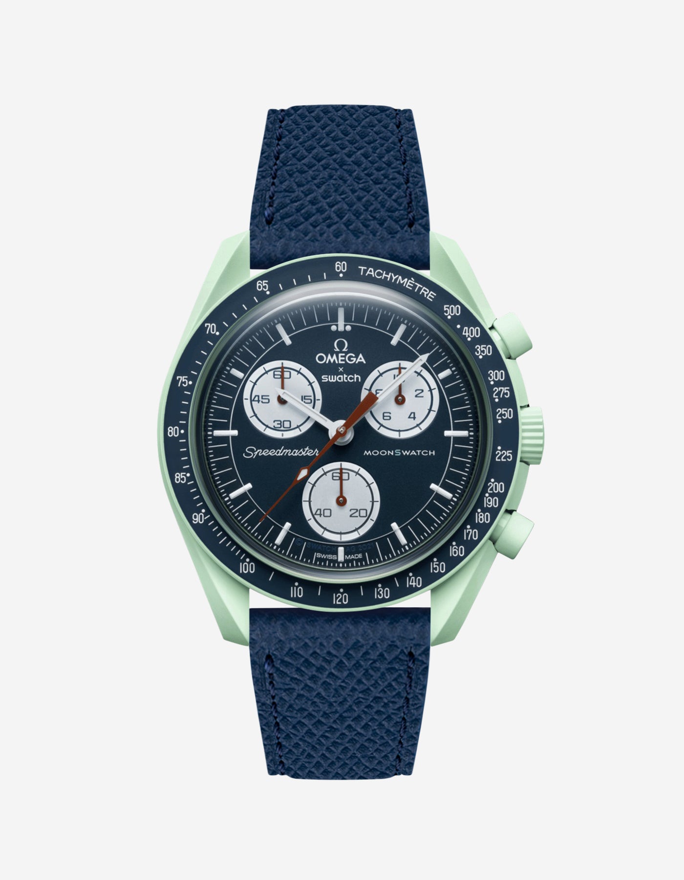 Navy Blue Epsom leather strap on Omega x Swatch Mission on Earth watch