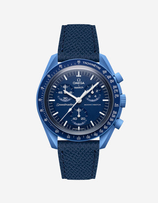 Navy Blue Epsom leather strap on Omega x Swatch Mission to Neptune watch