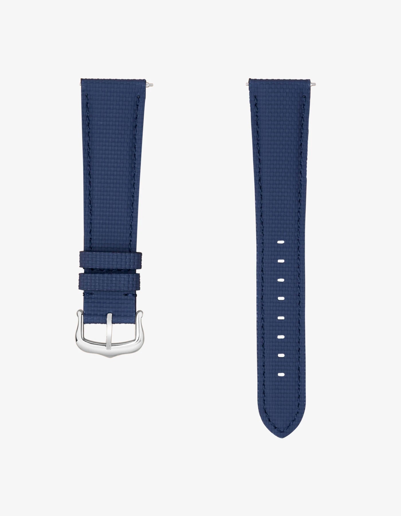 Navy blue rubberised sailcloth leather watch strap with buckle – flat lay view for 19mm or 20mm lugs