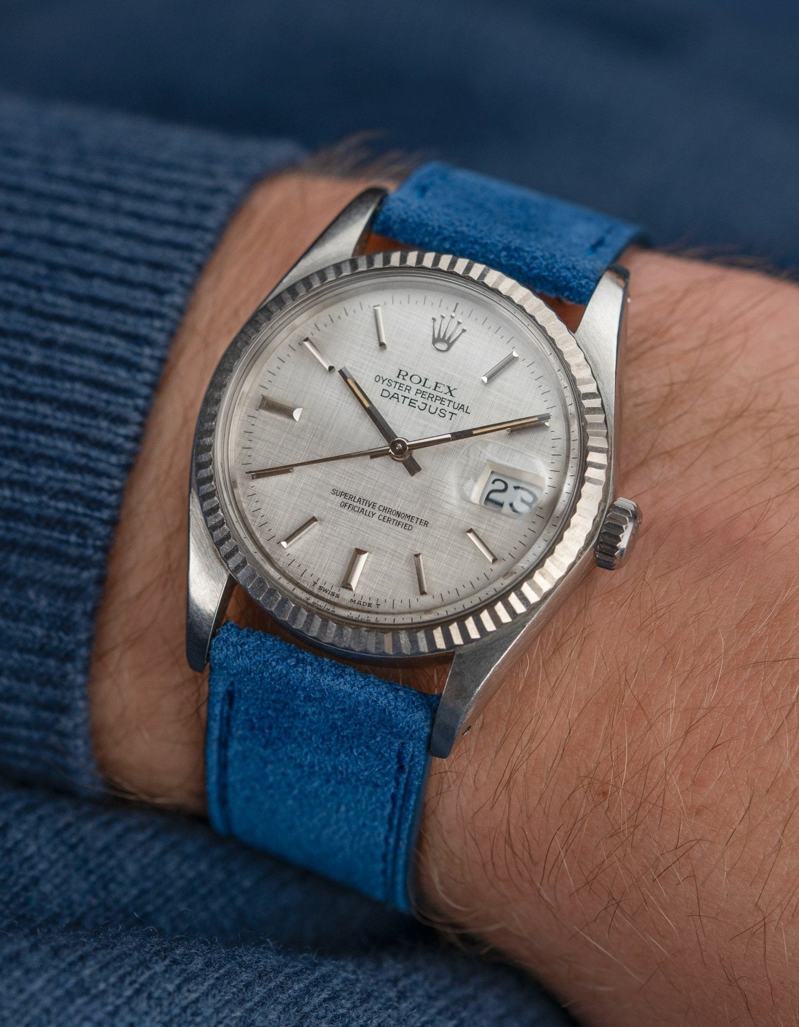 Rolex datejust blue leather strap sale