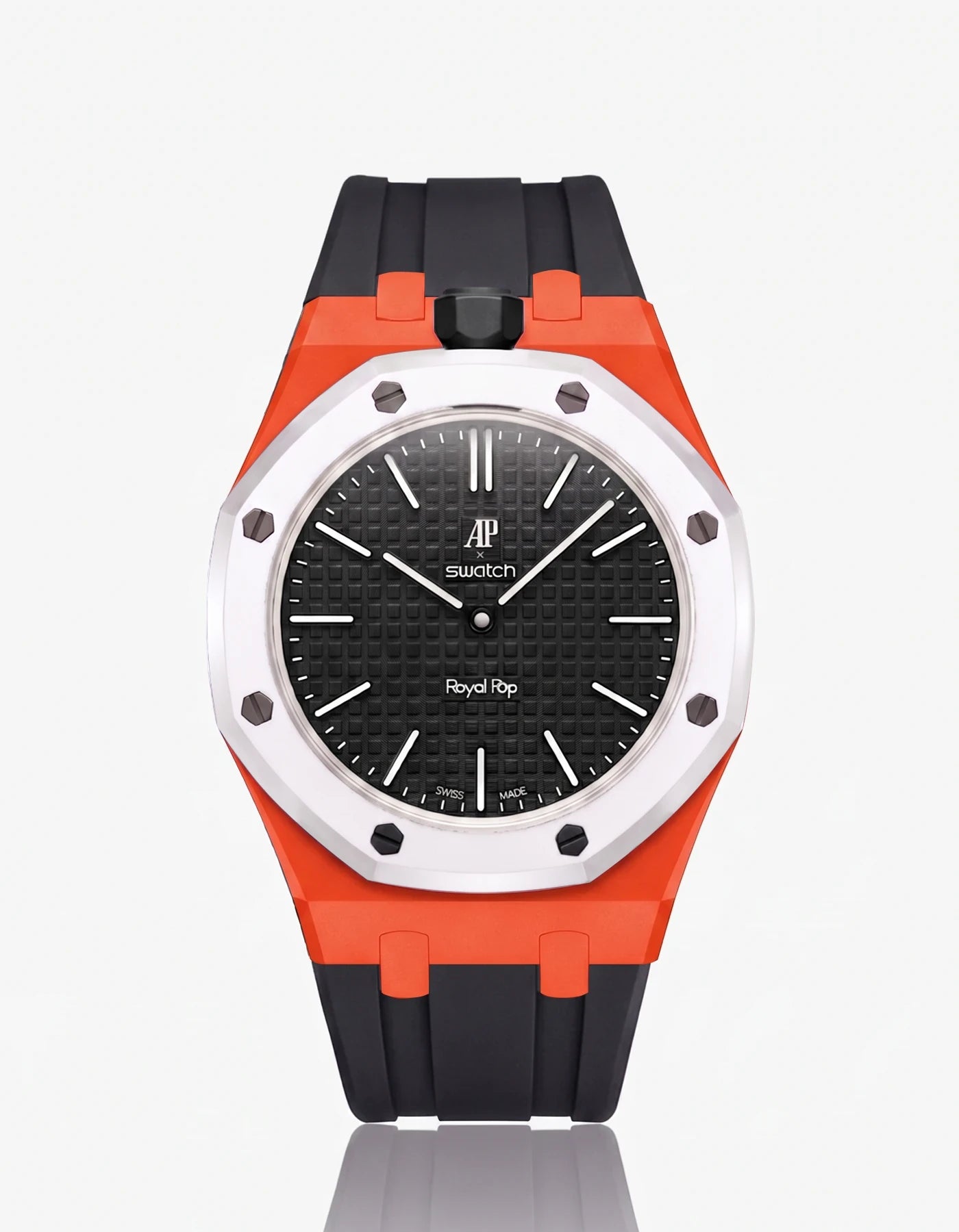 combo::orenji-orange::rubber-strap-for-ap-x-swatch-royal-pop-black