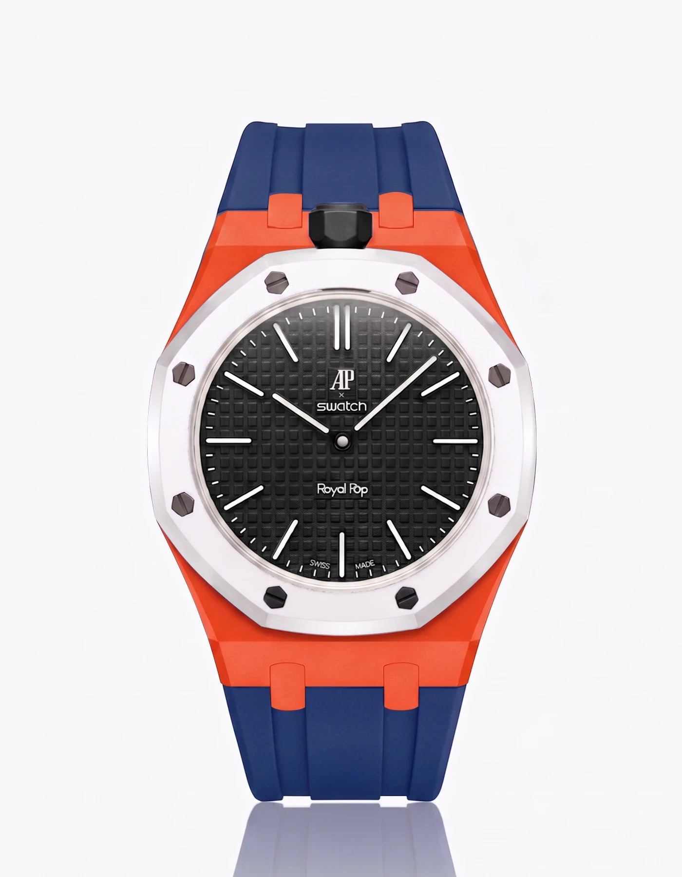 combo::orenji-orange::rubber-strap-for-ap-x-swatch-royal-pop-navy-blue